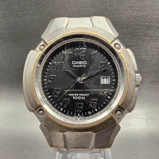 Casio MTP-3036 Watch Men 41mm Black Dial Silver Tone Date Round VTG New Battery0