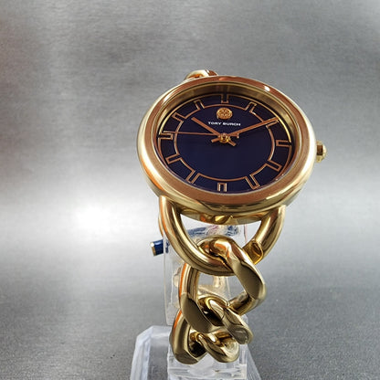 Tory Burch Ravello Watch Women 32mm Blue Dial Gold Tone Round TBW72126