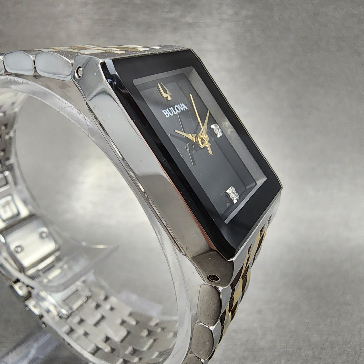 Bulova Quadra Tank Watch Women 21mm Black Dial Two Tone Rectangle 98P185 Works3