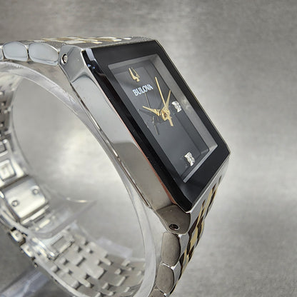 Bulova Quadra Tank Watch Women 21mm Black Dial Two Tone Rectangle 98P185 Works3
