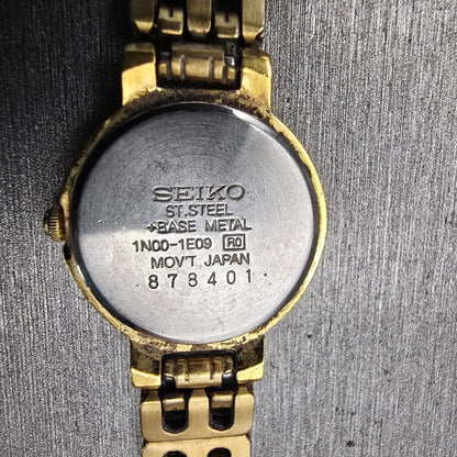 Seiko Watch Women 21mm Champagne Dial Gold Tone Round 1N00-1E09 New Battery VTG10