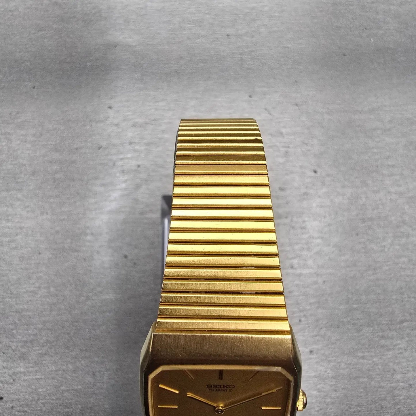 Seiko Watch Men 26mm Gold Dial Gold Tone Rectangle 6530-5089 New Battery Vintage4