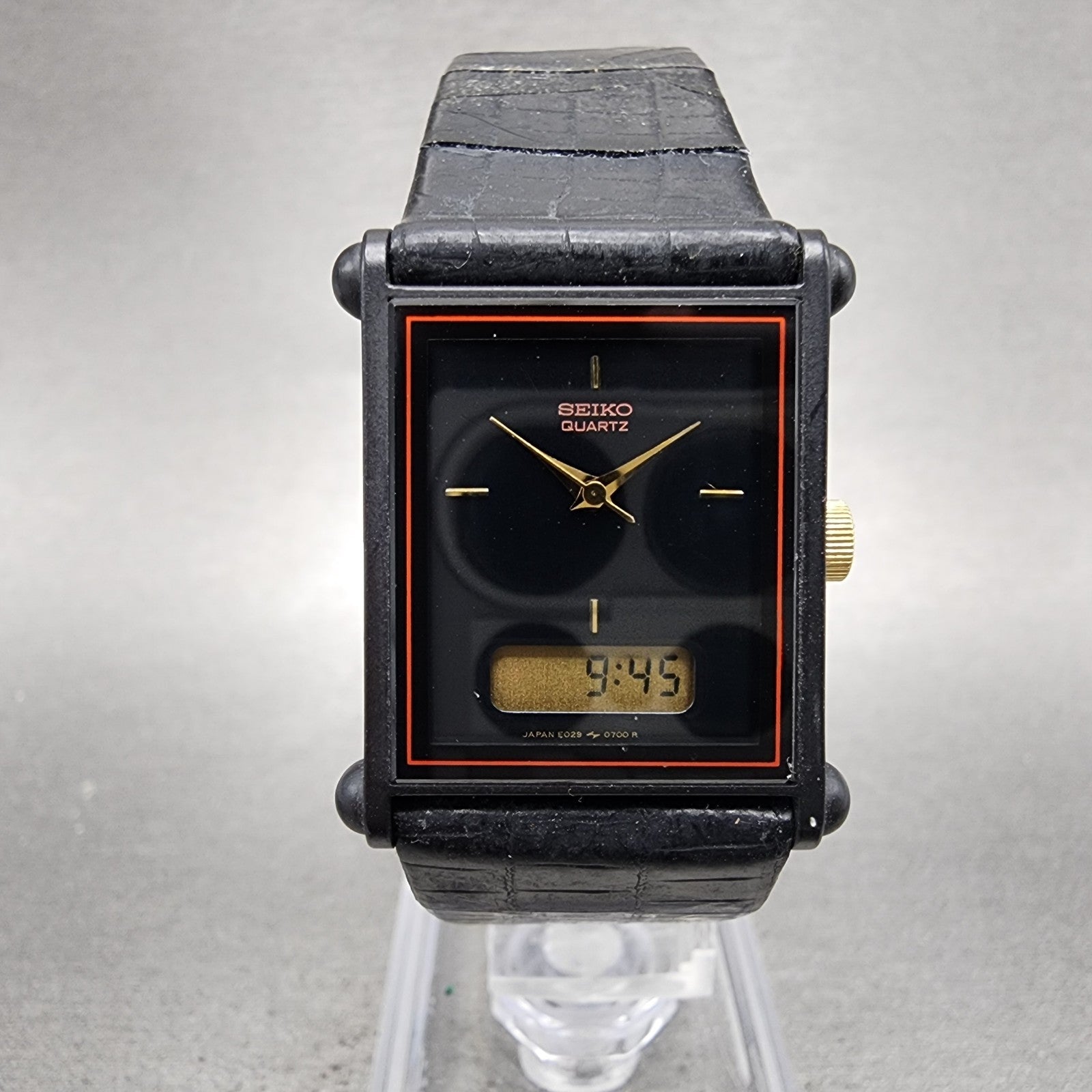 Seiko Watch Women 22mm Analog Digital Black Tone Rectangle E0295510 New Bat0