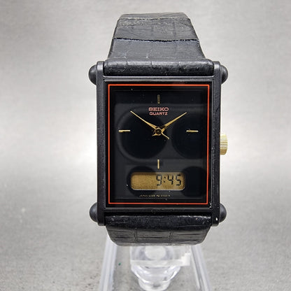 Seiko Watch Women 22mm Analog Digital Black Tone Rectangle E0295510 New Bat0
