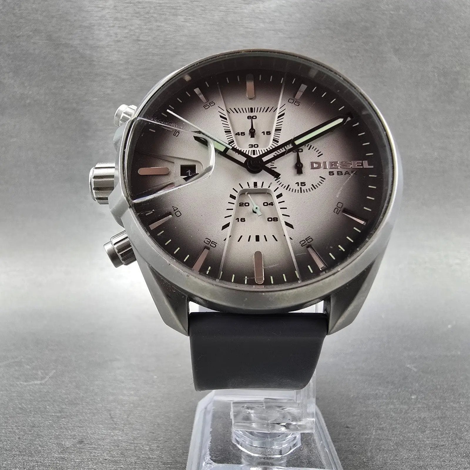 Diesel Men's MS9 watch Men 47mm Gray Dial Silver Tone Date Round DZ-4483 New Bat5