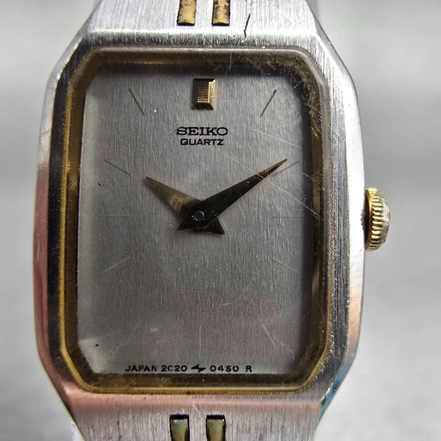 Seiko Watch Women 16mm Silver Dial Two Tone Rectangle 2C20-5209 New Battery1