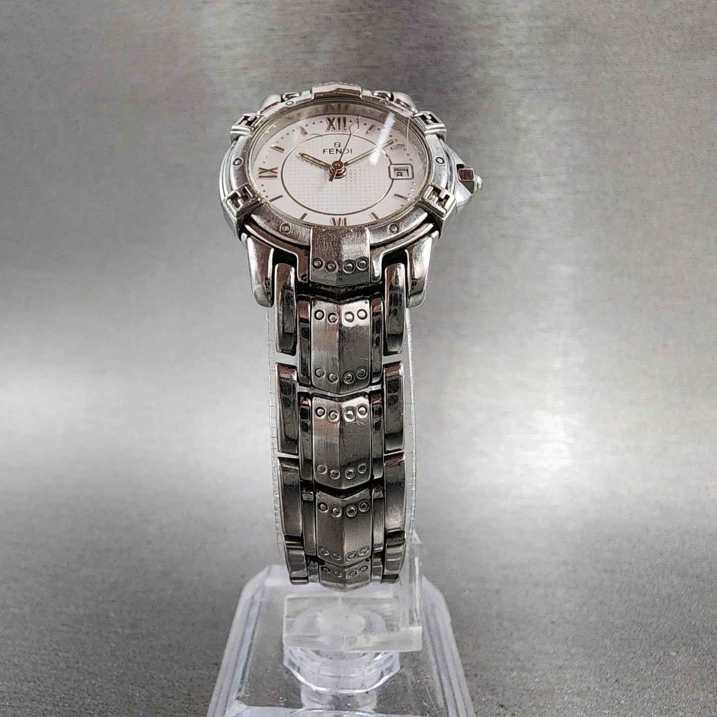 Fendi Orologi Watch Women 26mm White Dial Silver Tone Date Round 3500L PARTS6