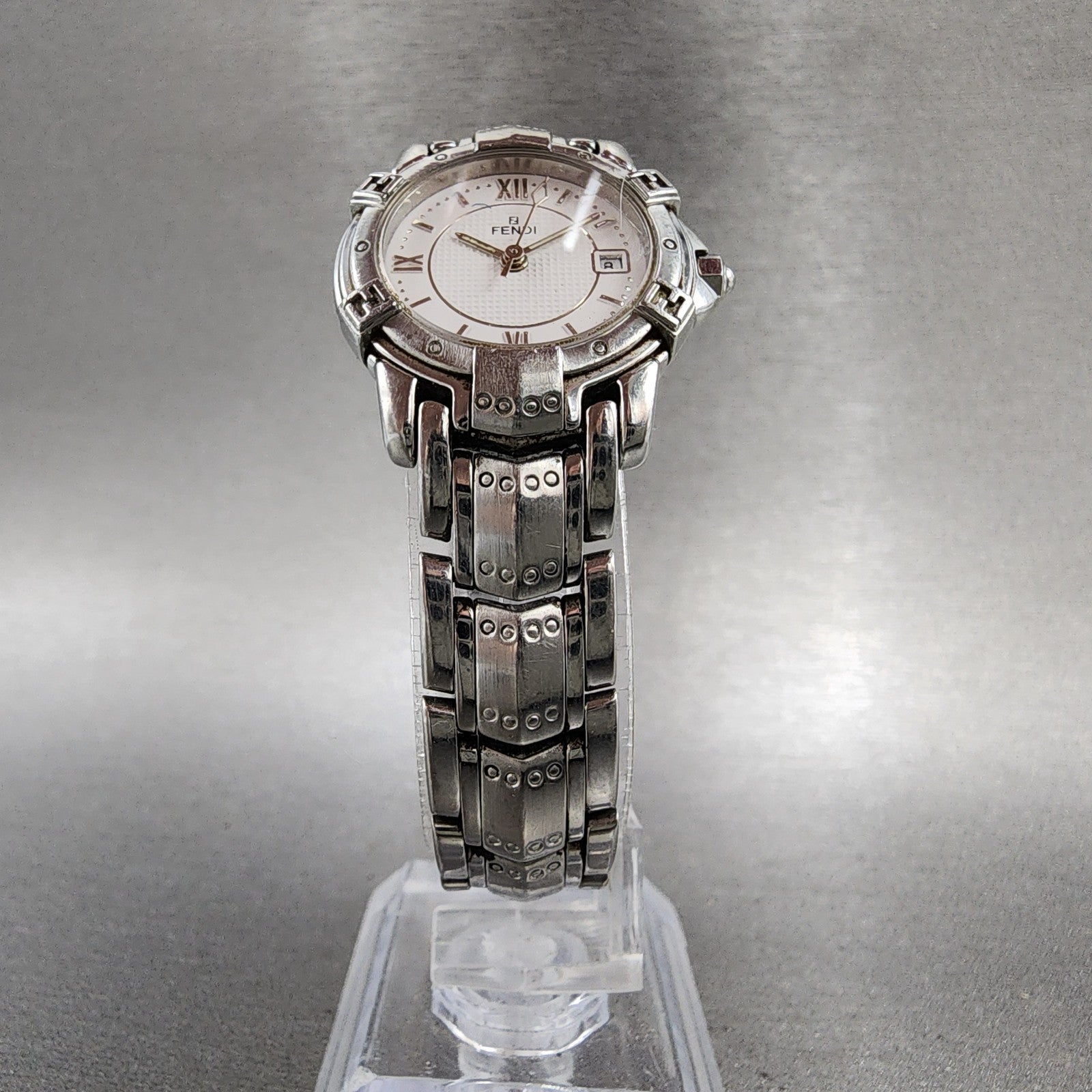 Fendi Orologi Watch Women 26mm White Dial Silver Tone Date Round 3500L PARTS6