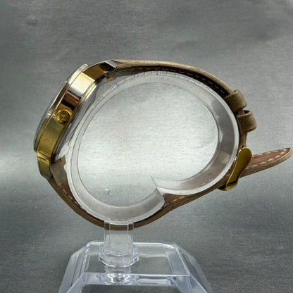 MVMT Boulevard Watch Women 38mm MOP Dial Gold Tone Date Leather New Battery6