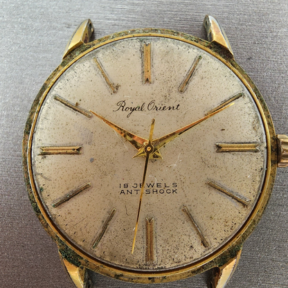 Royal Orient Watch Men 36mm Cream Dial Gold Filled Manual Wind Runs NO CRYSTAL1