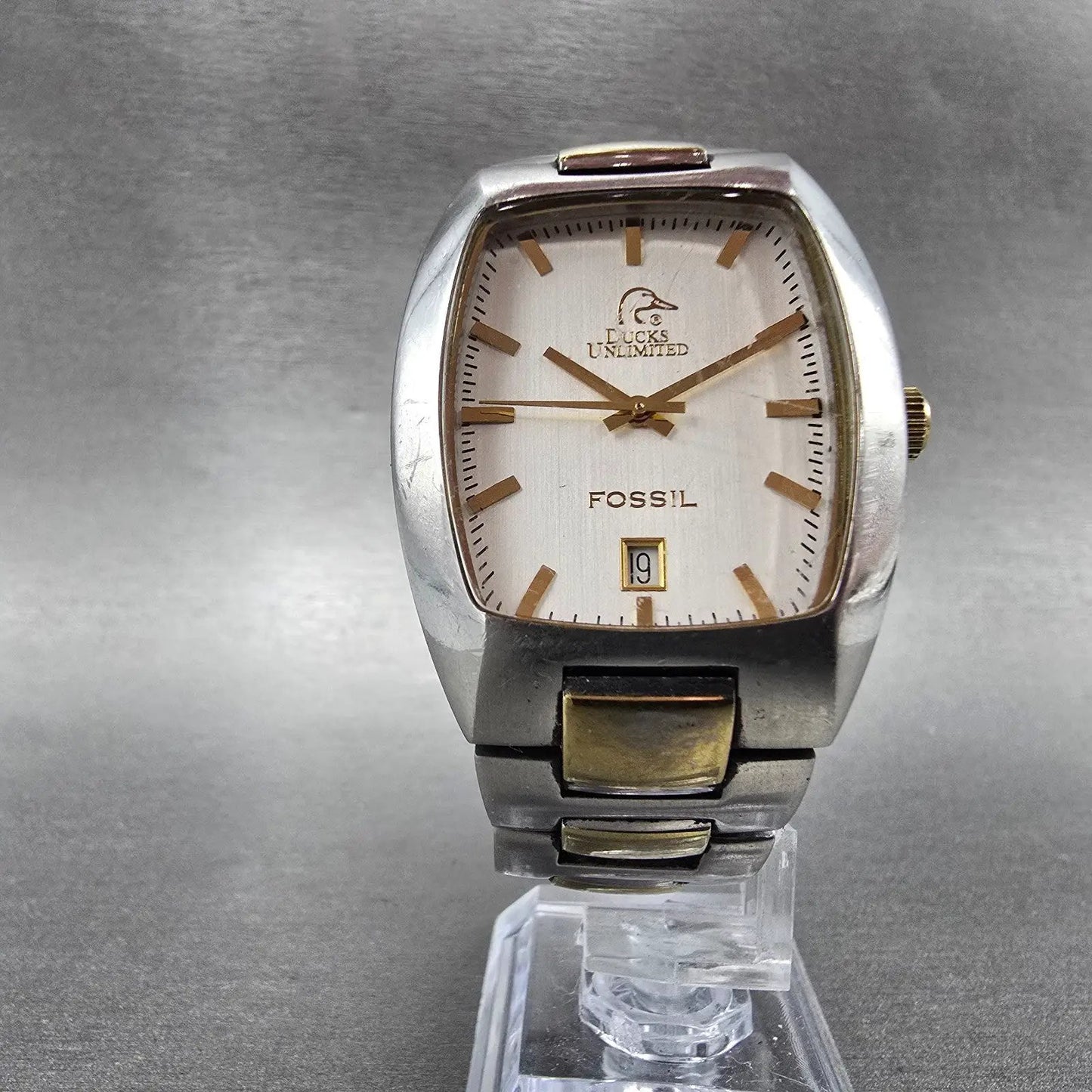 Fossil Ducks Unlimited Watch Men 33mm Silver Dial Two Tone Date PR1666 New Batt5