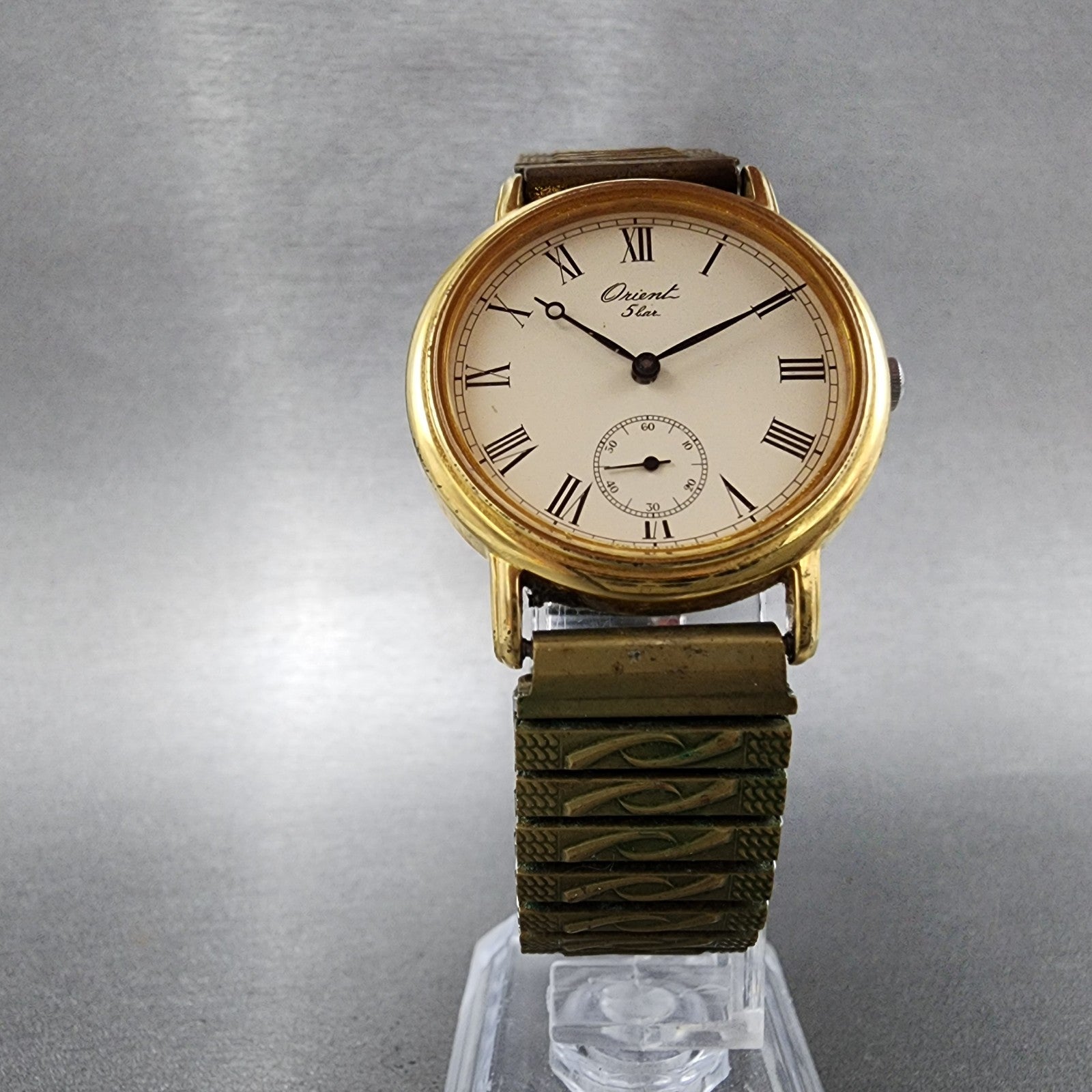 Orient Watch Men 31mm Cream Dial Gold Tone Round H9354060 New Battery VTG5