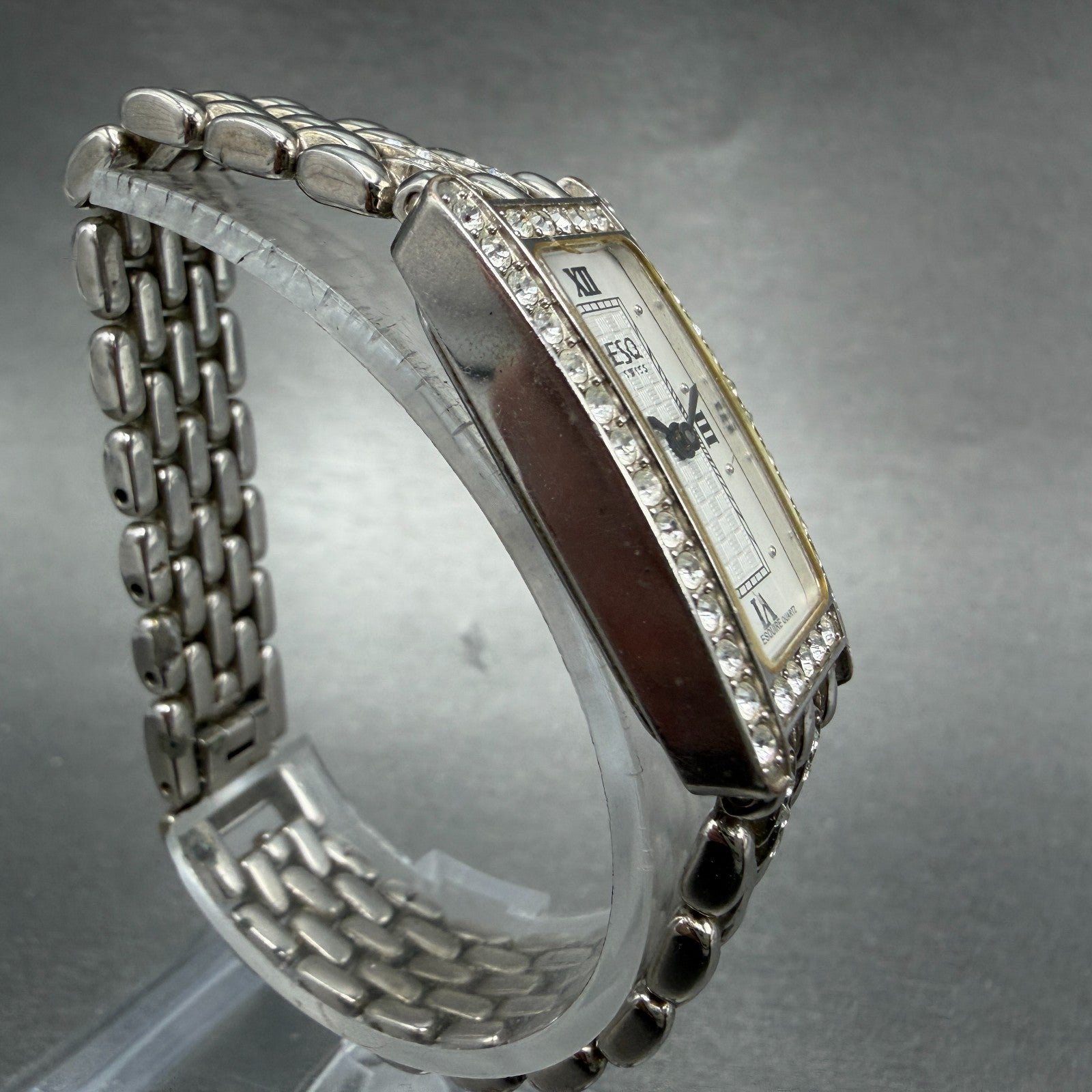 ESQ Tank Watch Women 18mm White Dial Silver Tone Rectangle 100654 New battery3