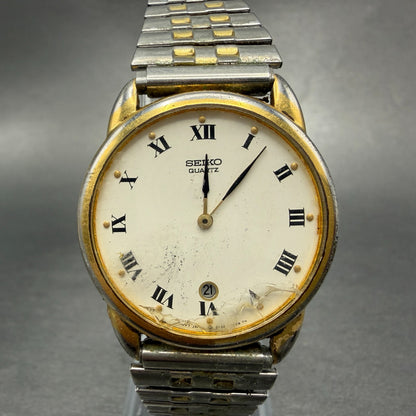 Seiko Watch Men 34mm White Dial Gold Tone Date Round 5Y39-8059 PARTS0