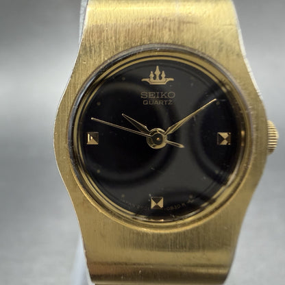 Seiko Watch Women 18mm Black Dial Gold Tone Round 2Y01-0130 New Battery1