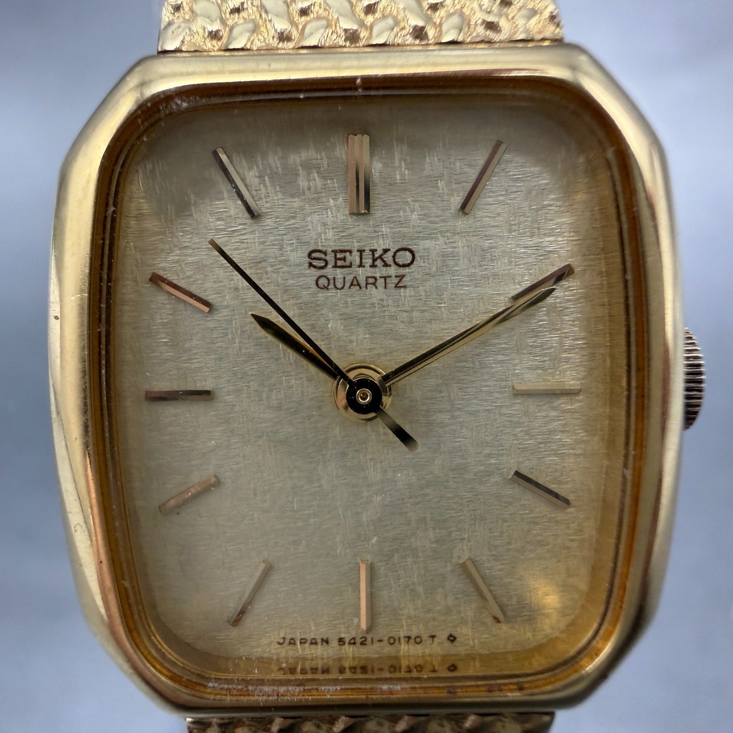 Seiko Watch Women 19mm Champagne Dial Gold Tone Rectangle 5421-5060 New Batt H5S1
