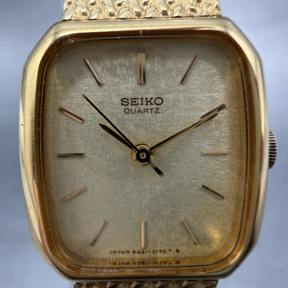 Seiko Watch Women 19mm Champagne Dial Gold Tone Rectangle 5421-5060 New Batt H5S1