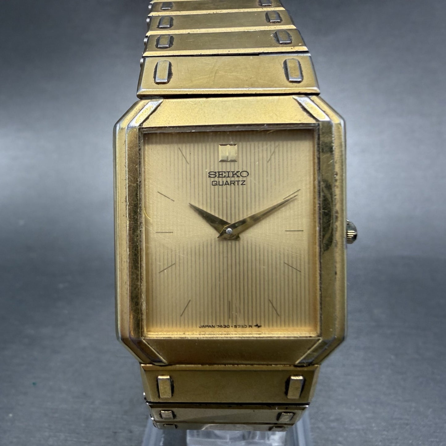 Seiko Tank Watch Men 26mm Gold Dial Gold Tone Octagon 7430-5479 New Battery JK80