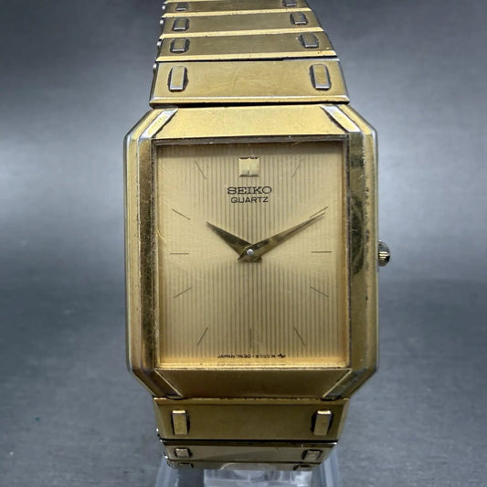 Seiko Tank Watch Men 26mm Gold Dial Gold Tone Octagon 7430-5479 New Battery JK80