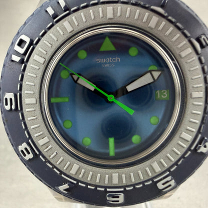 Swatch Flow Through Dive Watch Men 44mm Blue Dial Clear Case Date Round NewBatt1