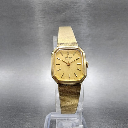 Seiko Watch Women 20mm Champagne Dial Gold Tone Octagon 1421-5619 New Battery