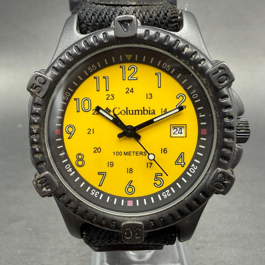 Columbia Watch Men 40mm Yellow Dial Gray Tone Date Round CL-7301 New Battery0