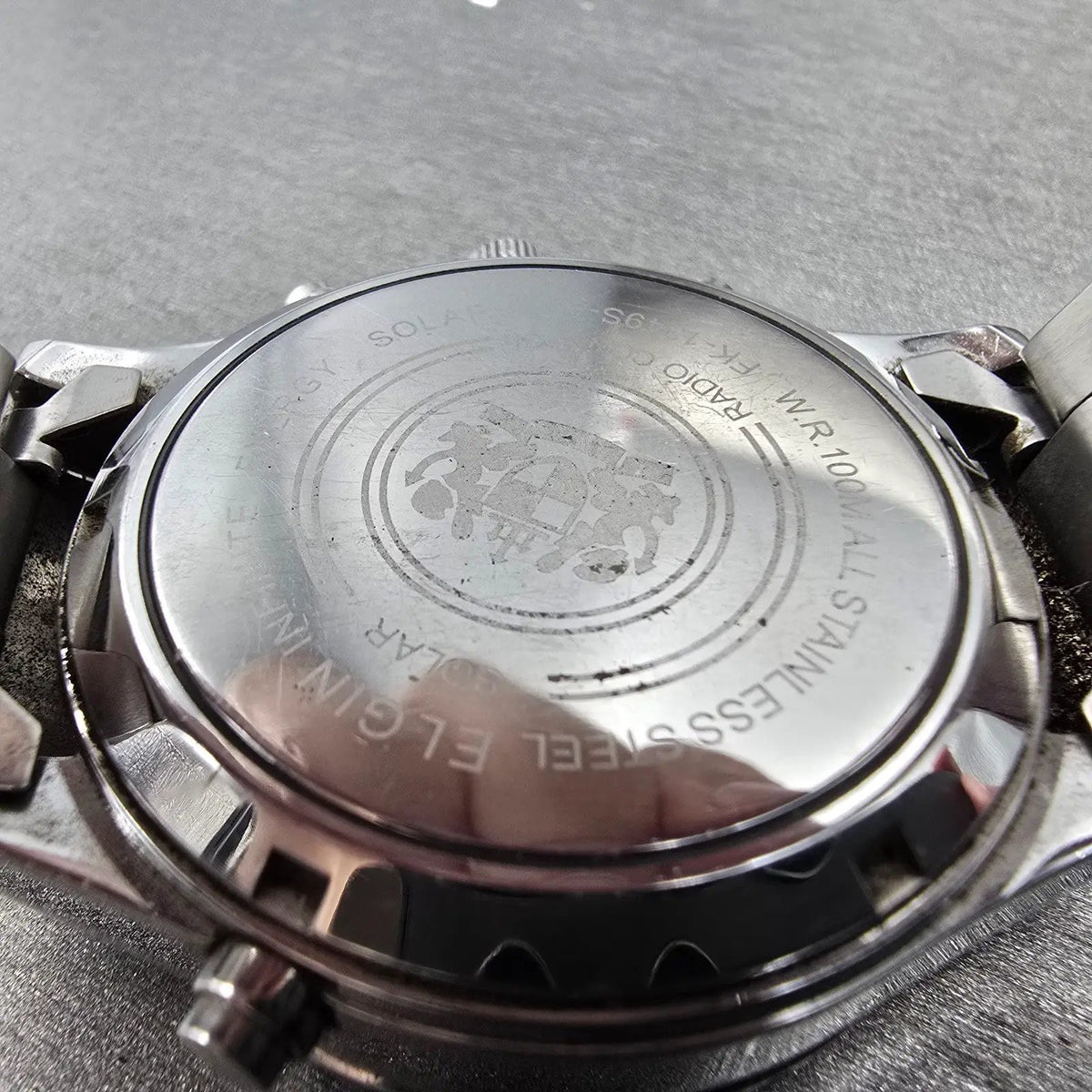 Elgin Dive Watch Men 42mm Black Dial Steel Atomic Solar Analog Digital Runs READ10