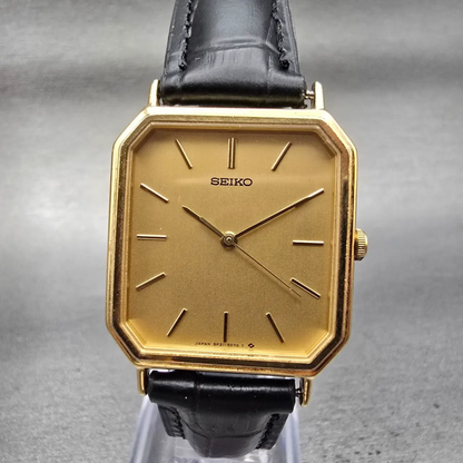 Seiko Watch Men 27mm Gold Dial Gold Tone Rectangle 5P31-5C50 New Battery VTG0