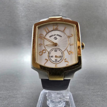 Philip Stein Signature Square Watch Women 28mm MOP Dial Two Tone Rectangle Works5