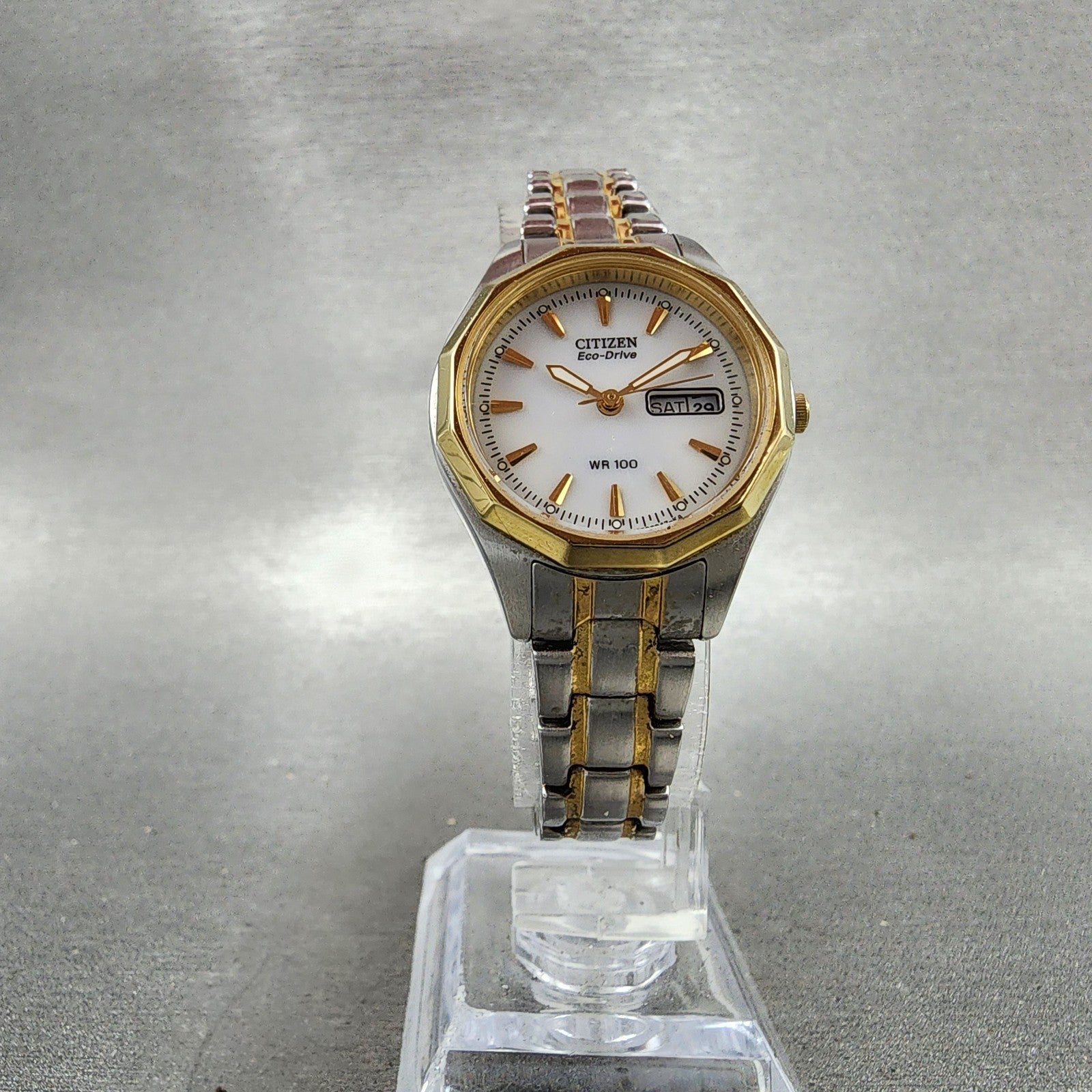 Citizen EcoDrive Watch Women 27mm White Dial Two Tone Daydate Round Runs5