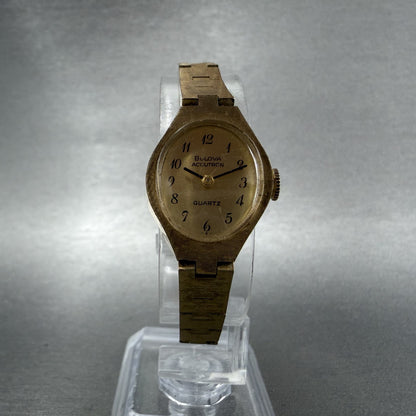 Bulova accutron Watch Women 18mm Gold Dial Gold Tone Oval New Battery VTG5
