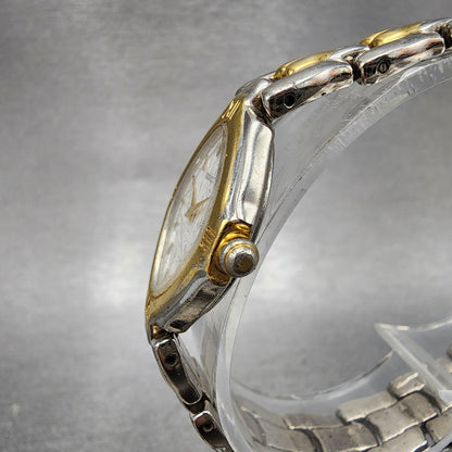 Seiko Watch Women 22mm White Dial Two Tone Oval 1n006e99 New Battery Vintage2