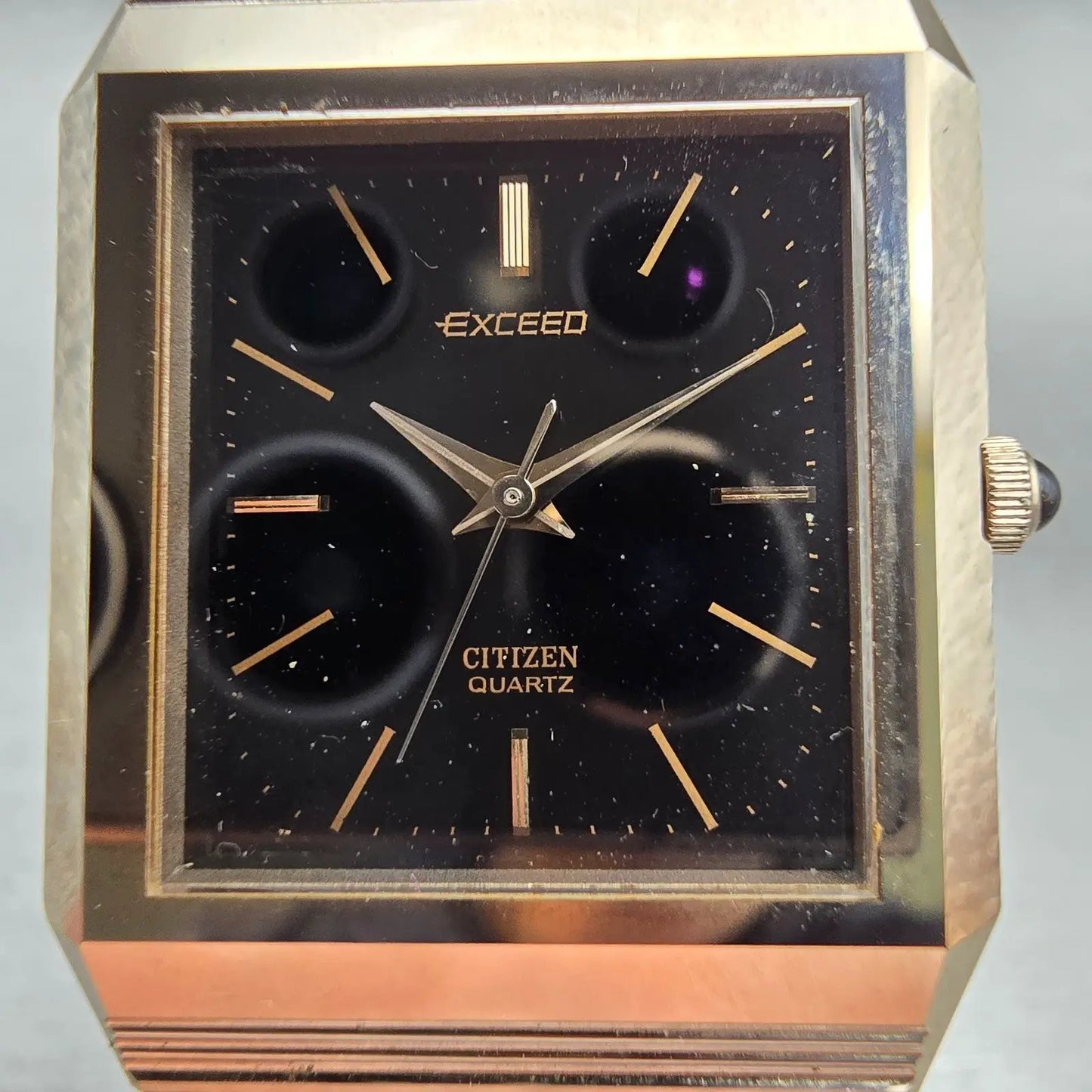 Citizen Exceed Watch Men 27mm Black Dial Gold Tone Rectangle 4-795725 New Batt1