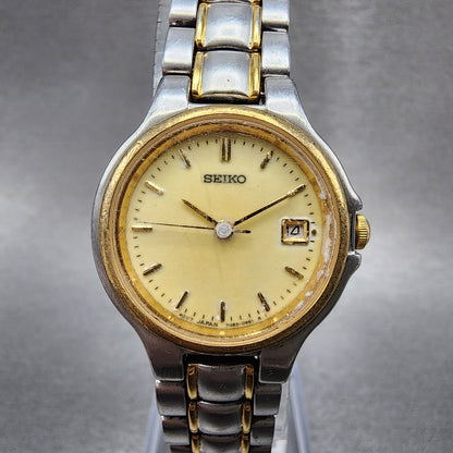 Seiko Watch Women 26mm Champagne Dial Two Tone Date 7n820419 New Battery0