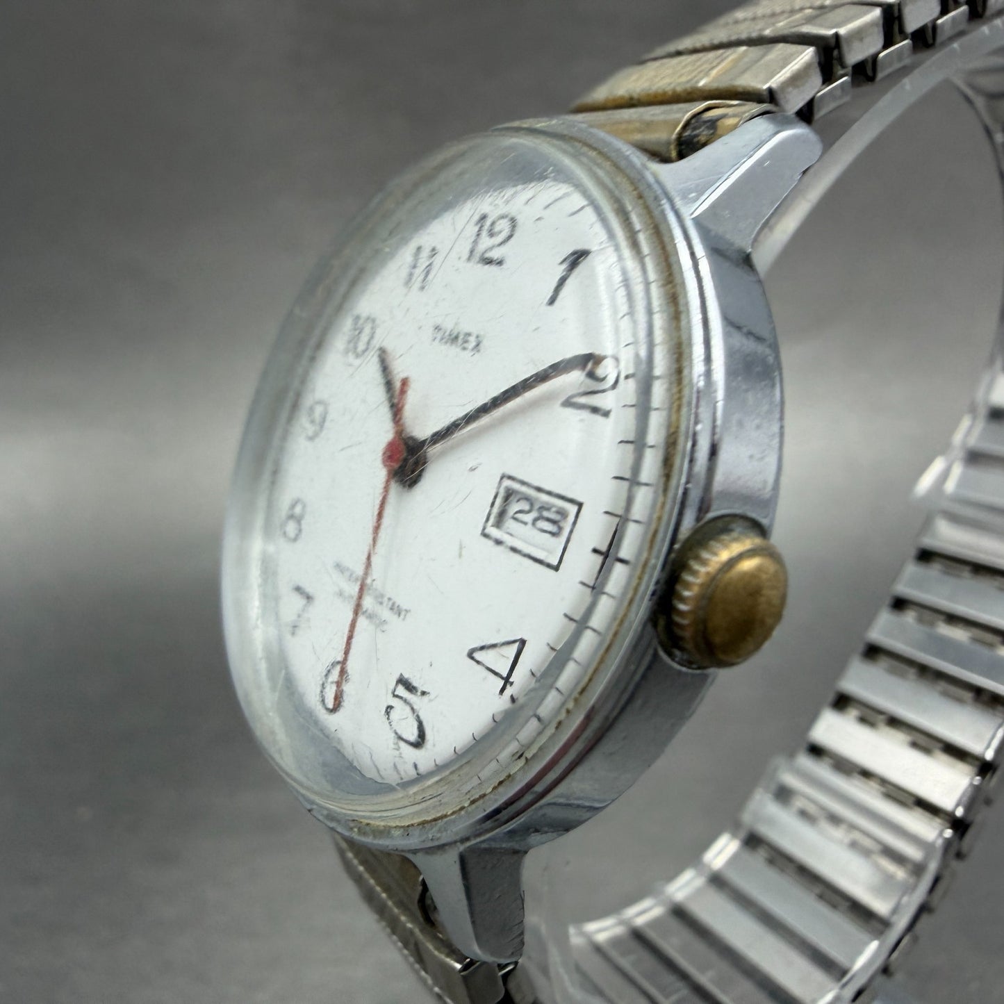 Timex Viscount Automatic Watch Men 35mm White Dial Silver Tone Date Round Runs2