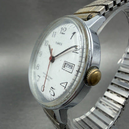 Timex Viscount Automatic Watch Men 35mm White Dial Silver Tone Date Round Runs2