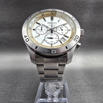 Seiko Chronograph Watch Men 43mm Silver Dial Silver Date 6T63-00E0 New Batt5