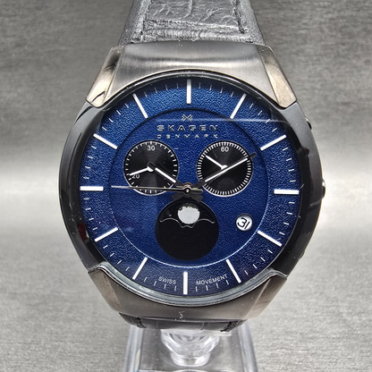 Skagen Black Label Watch Men 40mm Blue Dial Chrono Moonphase 901XLMLN New Batt0