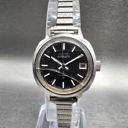 Seiko Automatic Watch Women 23mm Black Dial Silver Date 4205-0030 Works0