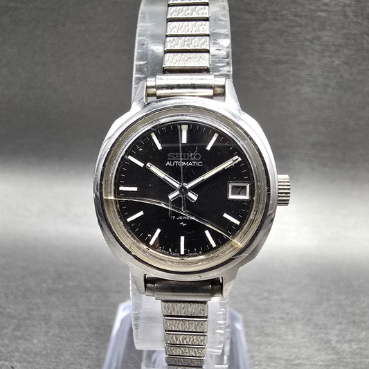 Seiko Automatic Watch Women 23mm Black Dial Silver Date 4205-0030 Works0