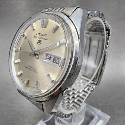 Seiko 5 Sportsmatic Watch Men 36mm Silver Dial Steel Daydate Automatic Runs2