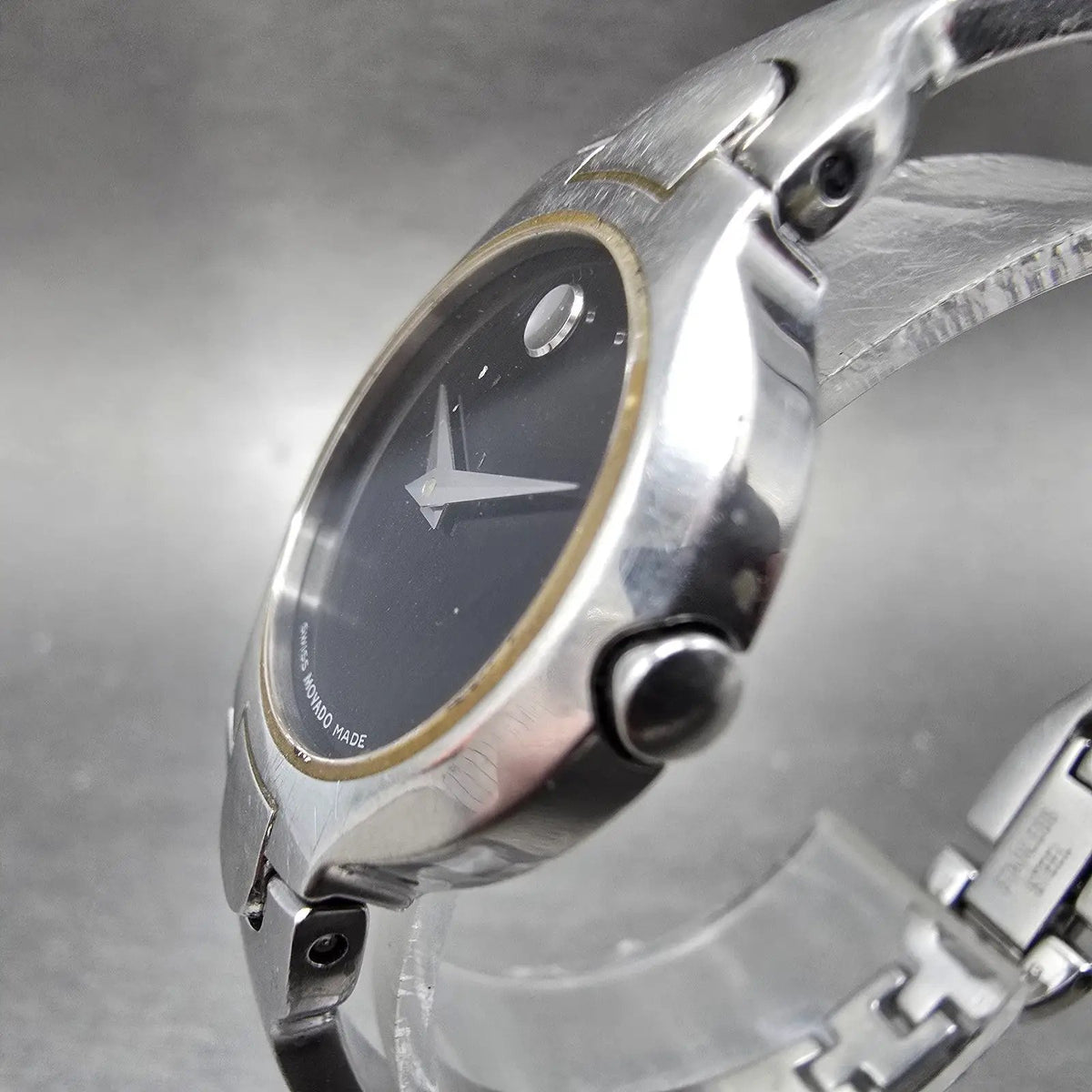 Movado Kara Watch Women 24mm Black Dial Steel Round 84-A1-1846 New Battery 562