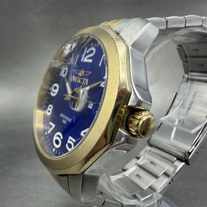 Invicta Watch Men 44mm Blue Dial Two Tone Date Round 6864 CRACKED!!! New battery2