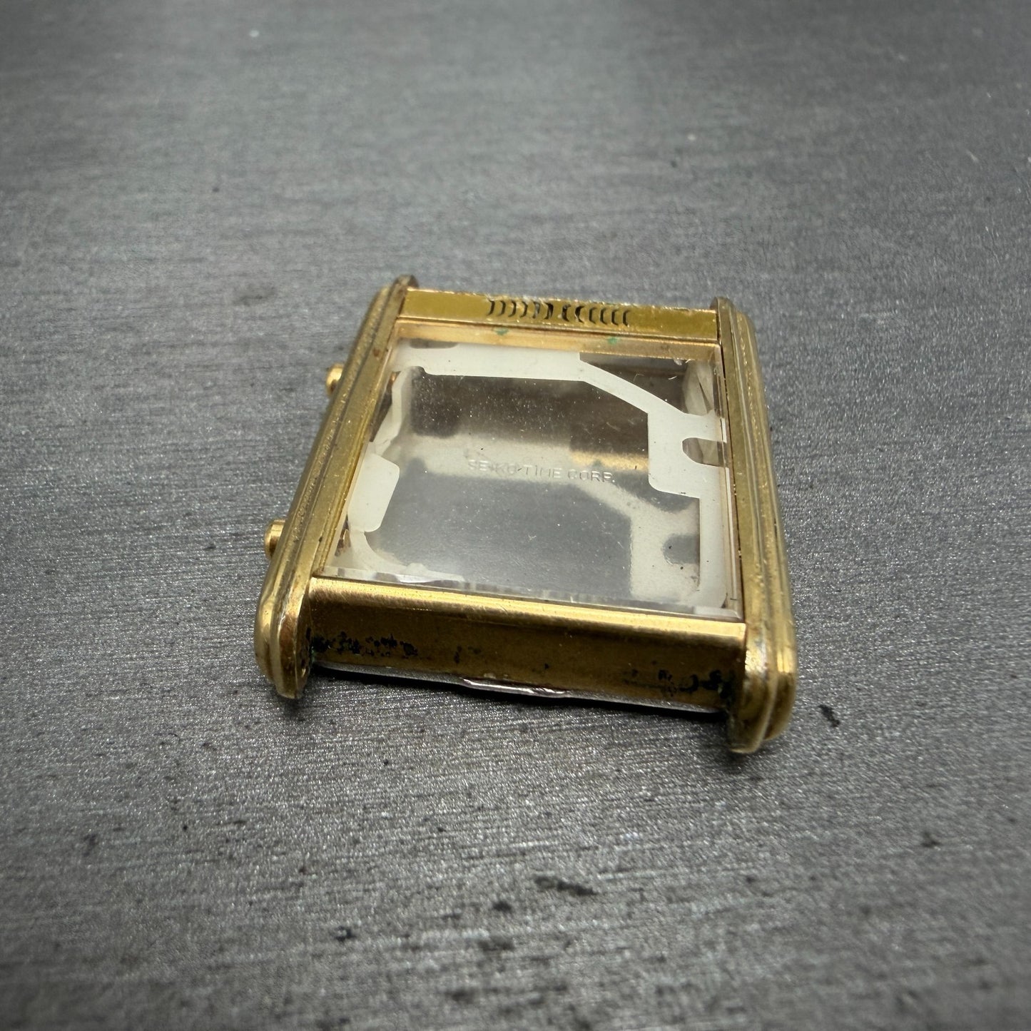 Seiko H249-5049 Watch Case Gold Tone Analog Digi Rectangle 27mm W/Crystal VTG2