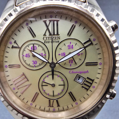 Citizen Eco-Drive Chronograph Watch Women 39mm Champagne Dial Rose Gold Tone Run1