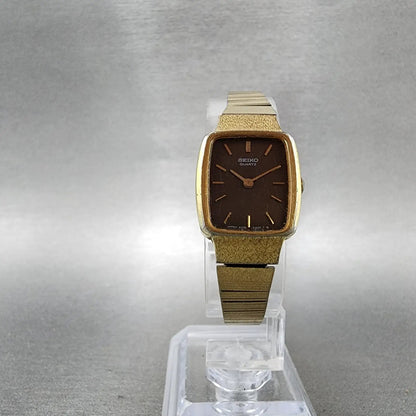 Seiko Tank Watch Women 18mm Brown Dial Gold Rectangle 2320-5229 New Battery VTG5