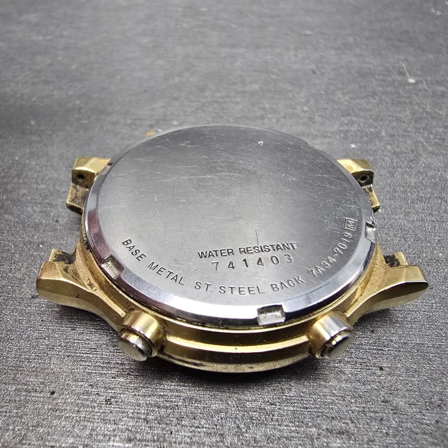 Seiko Chronograph Watch Men 37mm Gold Dial Gold Tone Date 7A34-7019 PARTS10