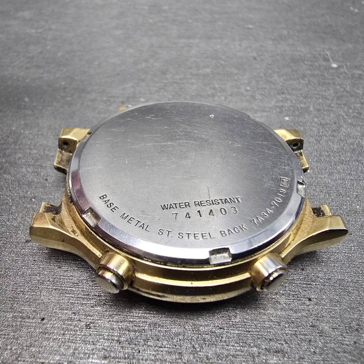 Seiko Chronograph Watch Men 37mm Gold Dial Gold Tone Date 7A34-7019 PARTS10