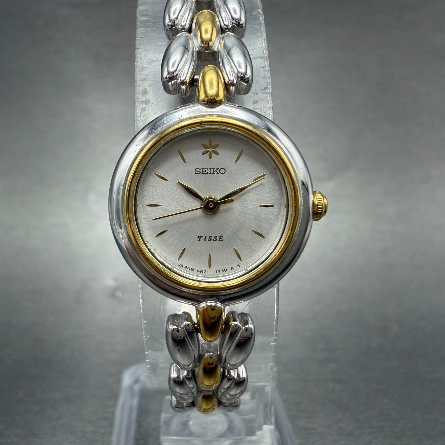 Seiko Tisse Watch Women 20mm Silver Dial Two Tone Round 4N21-0740 New Battery0