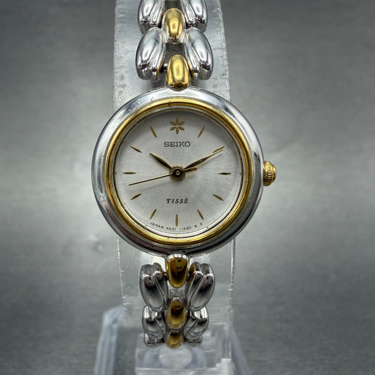 Seiko Tisse Watch Women 20mm Silver Dial Two Tone Round 4N21-0740 New Battery0